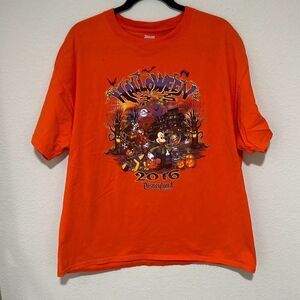Hanes Mens Orange Halloween 2016 Disneyland Crew Neck Short Sleeve‎ Tee Size XL